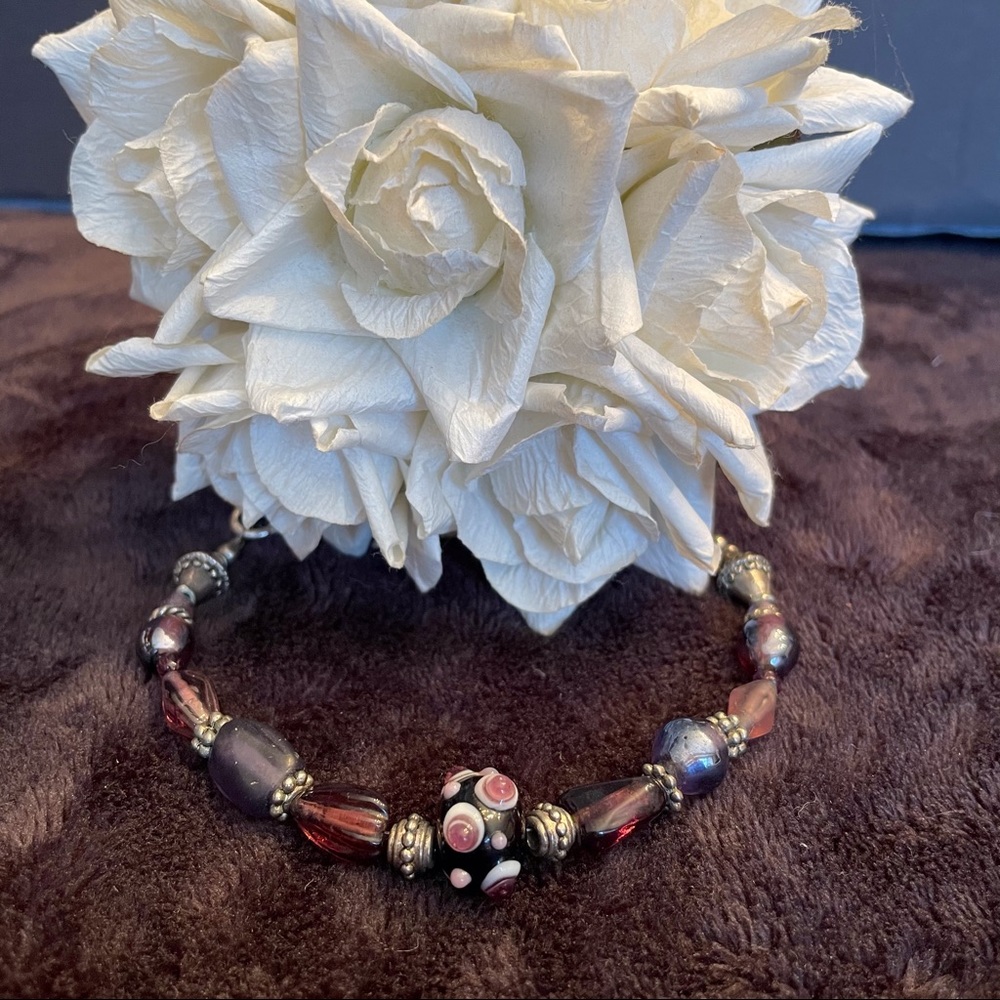 Handmade Purple Glass Beaded Bracelet